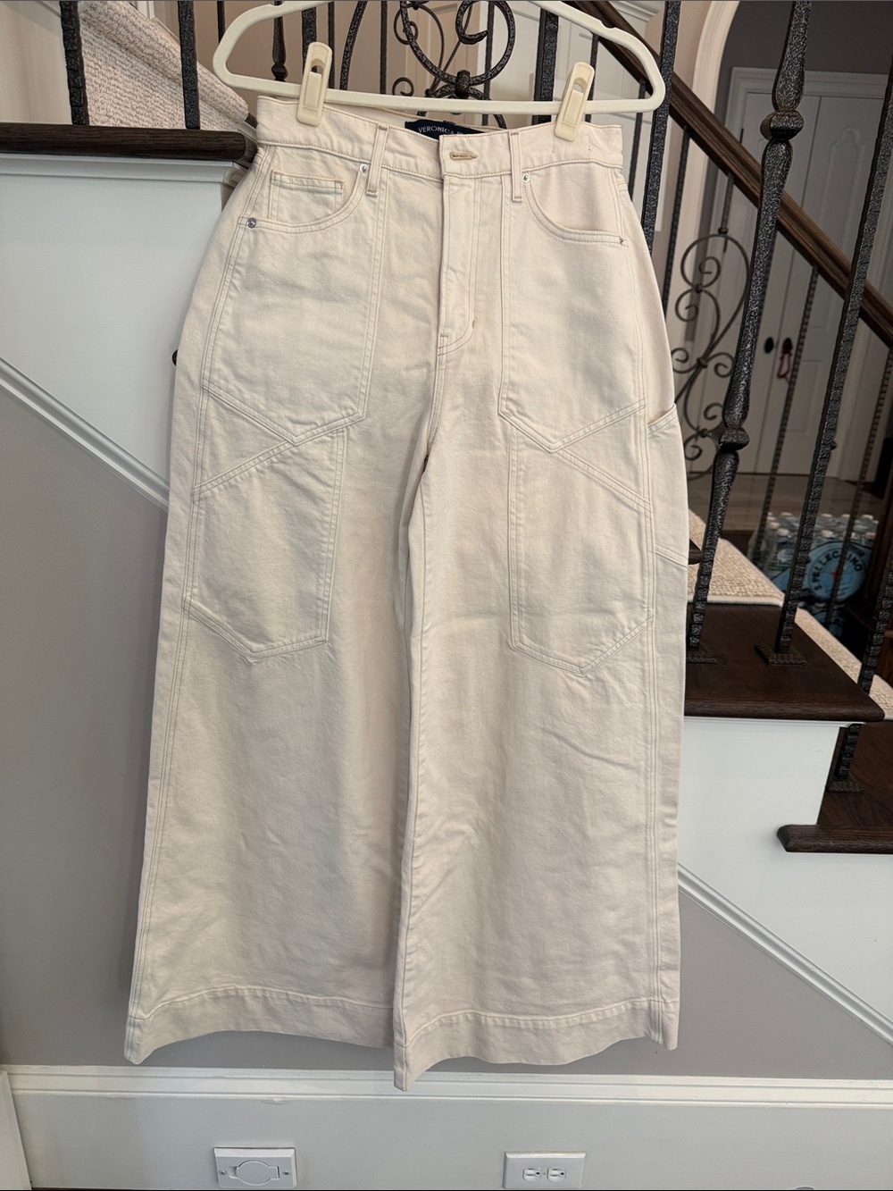Veronica Beard Cream Wide-Leg Utility Cotton Pants